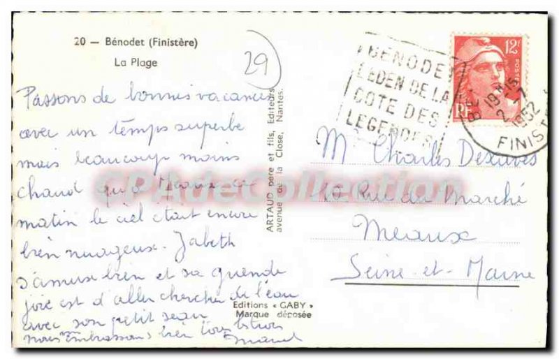 Postcard Old Benodet Finistere The Beach