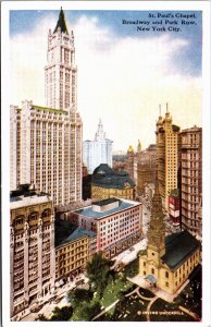 St Paul's Chapel Broadway And Park Row New York City Vintage Postcard C116