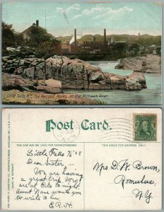 LITTLE FALLS N.Y. RAGGED ROCKS ON MOHAWK RIVER 1908 ANTIQUE POSTCARD
