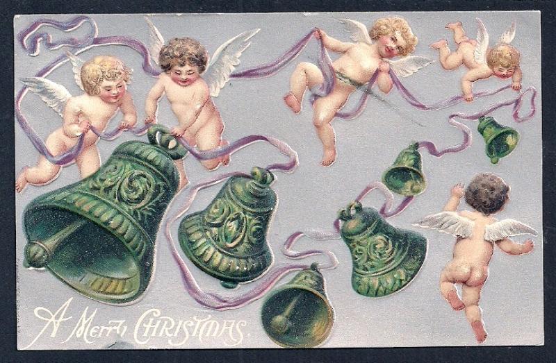 Merry Christmas Cherubs & Bells used c1908