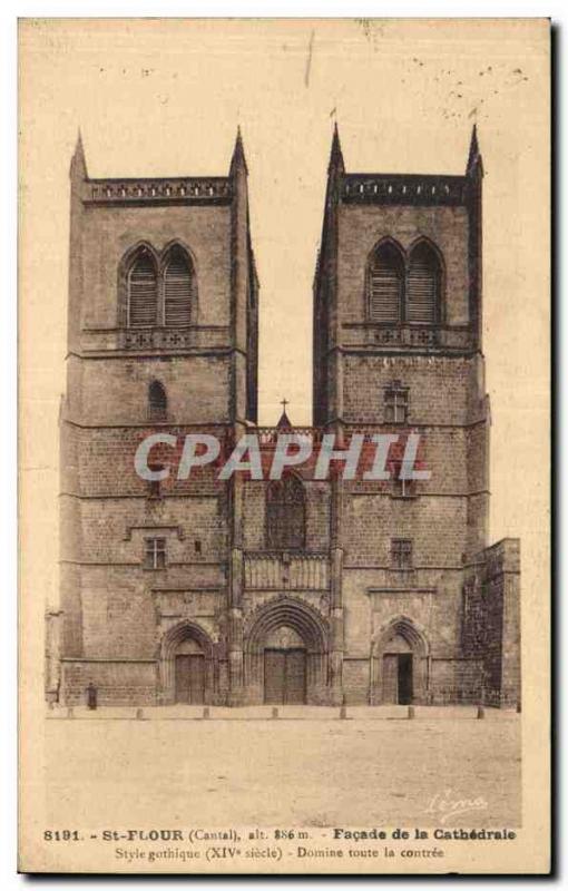 Saint Flour - Facade of the Cathedral - Old Postcard