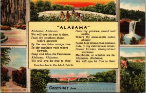 Vtg 1930s Alabama Scenes Song Poem by Julia Tutwiler Unused Linen Postcard