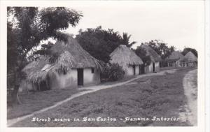 Panama San Carlos Street Scene With Native Huts Real Photo