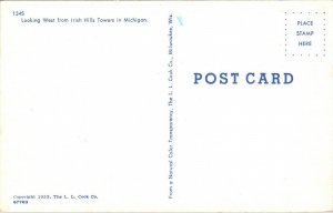 Looking West Irish Hills Towers Michigan MI Old Cars Postcard LL Cook VTG UNP 