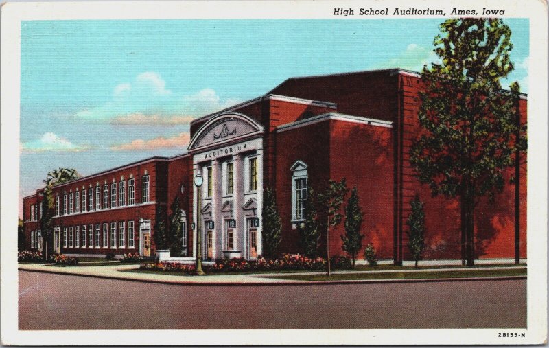High School Auditorium Ames Iowa Linen Postcard C209