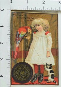 Willimantic Six Cord Thread Adorable Girl Pet Cat & Colorful Parrot F68