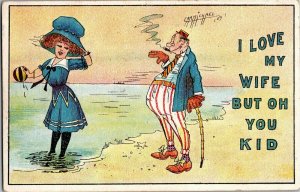 Man Watching Woman at Beach Oh You Kid Artist Carmichael c1909 Vtg Postcard A02