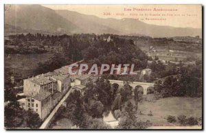 Old Postcard Foix St Girons Bridge and overlooking the valley of the Barguill...