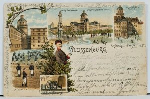 Gruss aus der LEIPZIG, PLEISSENBURG Multi View Litho Germany 1898 Postcard I4