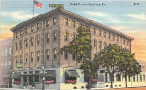 Sunbury Pennsylvania 1940s Postcard Hotel Edison
