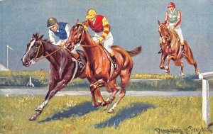 Horse Racing  Scene Artist Signed Donadini Jr Vintage Postcard AA75256