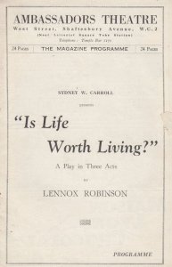 Is Life Worth Living Jane Eyre Lennox Robinson Drama Theatre Programme