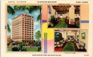 1934 Hotel Alcazar Biscayne Boulevard Miami Florida Postcard