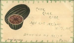 Handmade Postal Card Watermelons Colored & Pasted on Postal Card c1905
