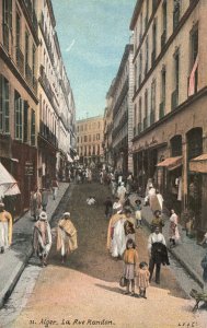 Alger La Rue Randon Street View Commercial District Algeria Vintage Postcard