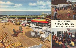 CHICAGO, IL  Illinois     YMCA ROOF GARDEN     Multi View      c1940's Postcard