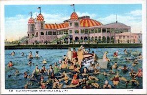 Postcard UT Great Salt Lake - Saltair Pavilion - bathing scene