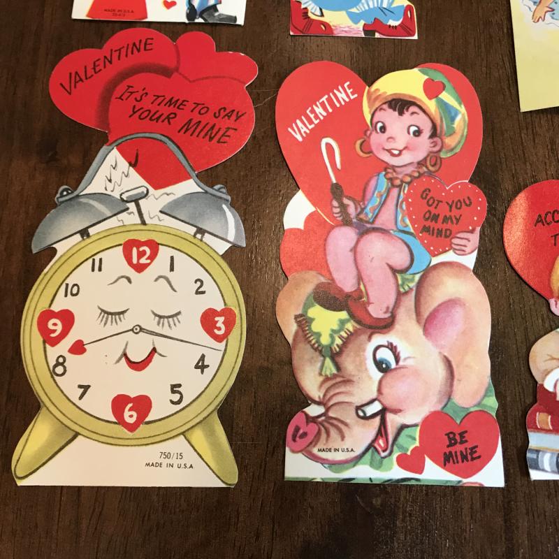 10 Kiddie Valentines - Cute Animals, Uncle Sam, Clown, Clock, Children, Giraffe