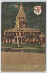 Annapolis Maryland~State House @ Night~Heavily Embossed~c1910 Postcard