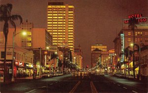 Broadway Night Street Scene SAN DIEGO, CA Hotel Neon Signs 1965 Vintage Postcard