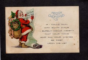 Christmas Greetings Merry Santa Claus Gift List Toys Gift bag Postcard 1926