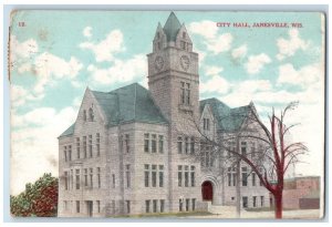 1908 City Hall Building Janesville Wisconsin WI Antique Posted Postcard