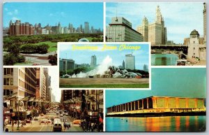 Vtg Illinois IL Greetings from Chicago Skyline River State Street View Postcard