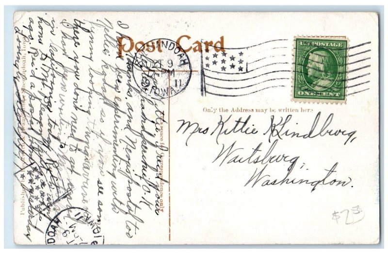 1911 Clarinda Avenue & Christian Church & Church Street Shenandoah Iowa Postcard