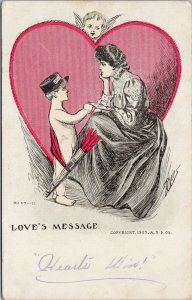 Love's Message Cupid Heart Woman c1905 Adolph Selige Postcard F83