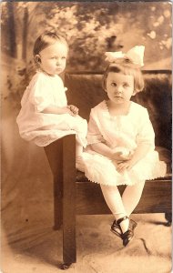 RPPC Postcard Portrait of Two Young Girls Beulah & Mildred White Dresses 1916