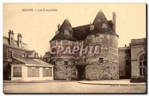 Old Postcard Dieppe turrets At Blue Flag