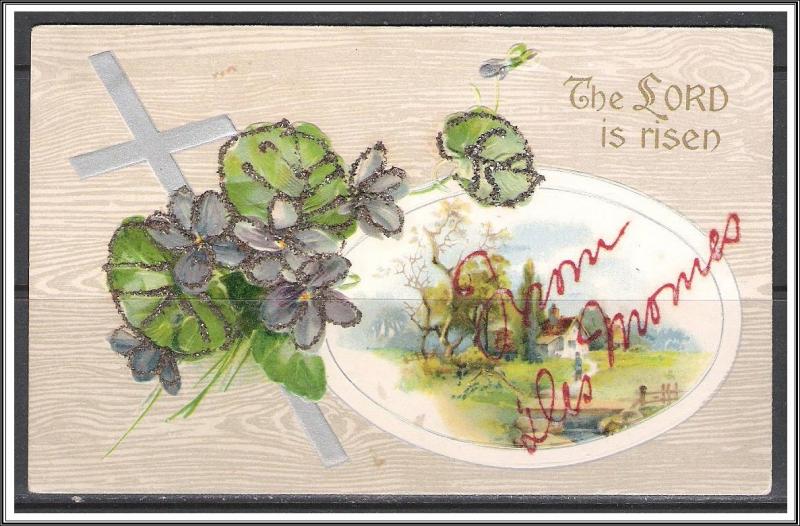 The Lord Is Risen - Flowers - Cross - Glitter- Embossed - [MX-158]