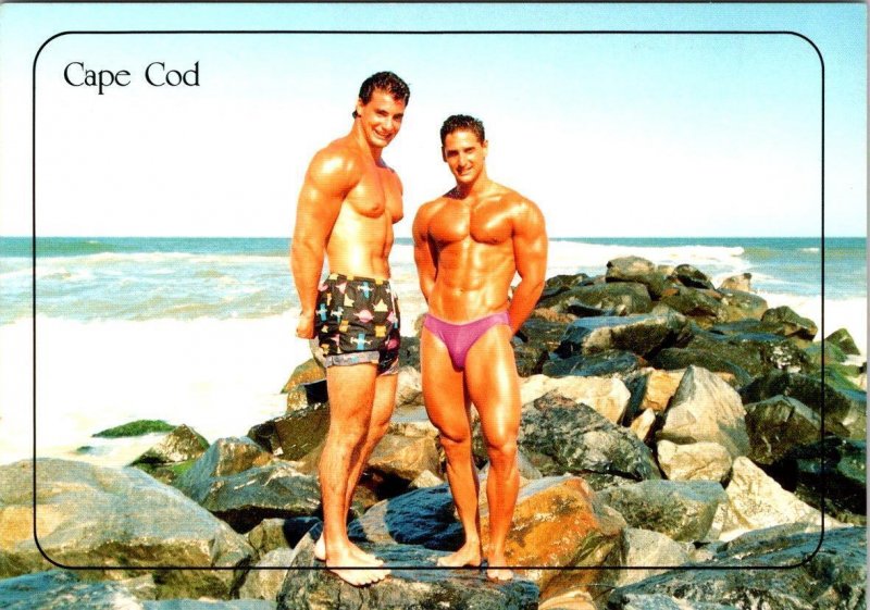 Cape Cod, MA Massachusetts SEXY MEN~SPEEDO~MUSCLES Seashore Scenery 4X6 Postcard