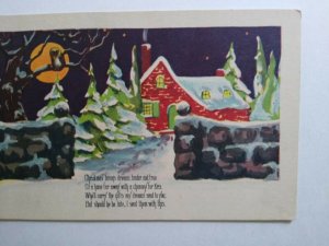 Christmas Postcard Orange Moon Owl Snow Unused W 589 Vintage Original
