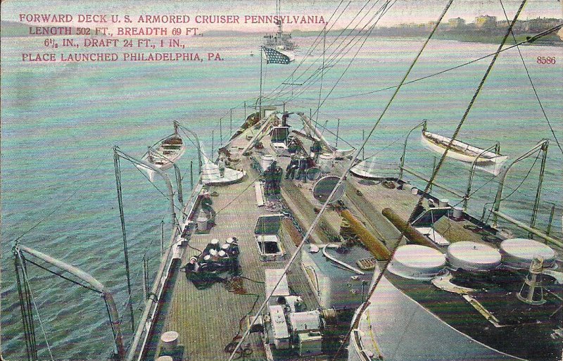 US Navy, USS Pennsylvania, Pre-WWI Era, Forward Deck, Sailors Guns, Cruiser ACR