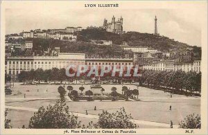 Old Postcard Illustrates Lyon Bellecour Square and Coteau de Fourviere