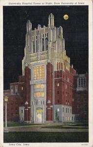 Iowa Iowa City University Hospital Tower At Night University Of Iowa 1948 Cur...