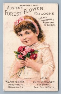 OSWEGO NY FOREST FLOWER COLOGNE W.J.AUSTEN & CO. VICTORIAN TRADE CARD