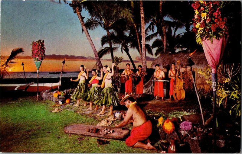 Hula Show at Kona Inn, Kailua Kona Hawaii Dancers Vintage Postcard A08