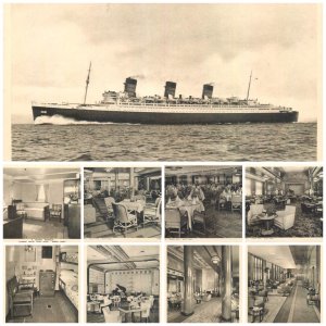 Set of 9 postcards Cunard White Star R.M.S. QUEEN MARY cruiser ship interior