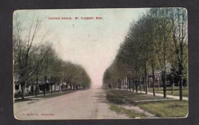 MI Faucher Ave Avenue MT PLEASANT MICHIGAN POSTCARD OLD