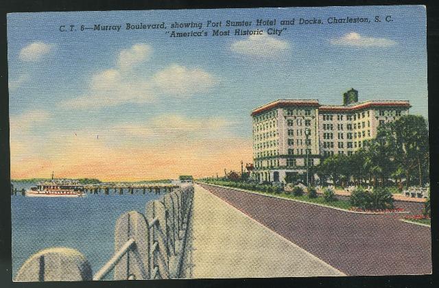 Murray Boulevard Charleston SC Vintage 1940 Curteich Linen Postcard