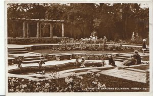 Sussex Postcard - Denton Gardens Fountain - Worthing - Real Photograph  V1915