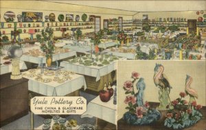 Yule Pottery Co Store Interior Evans Ville IN Linen Advertising Postcard