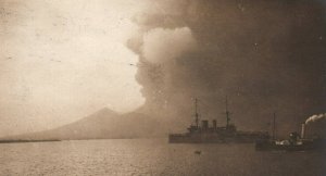 RPPC Photo Italian Navy Battleships 1906 Italy Mount Vesuvius Grand Eruption