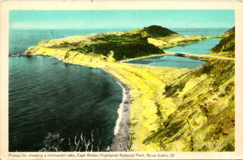 Presqu'ile Lake Cape Breton Highlands Ntl Park NS Canada Postcard used 1957