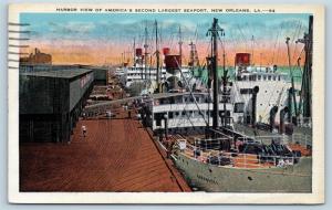 Postcard LA New Orleans Harbor View America's Second Largest Seaport Linen G25