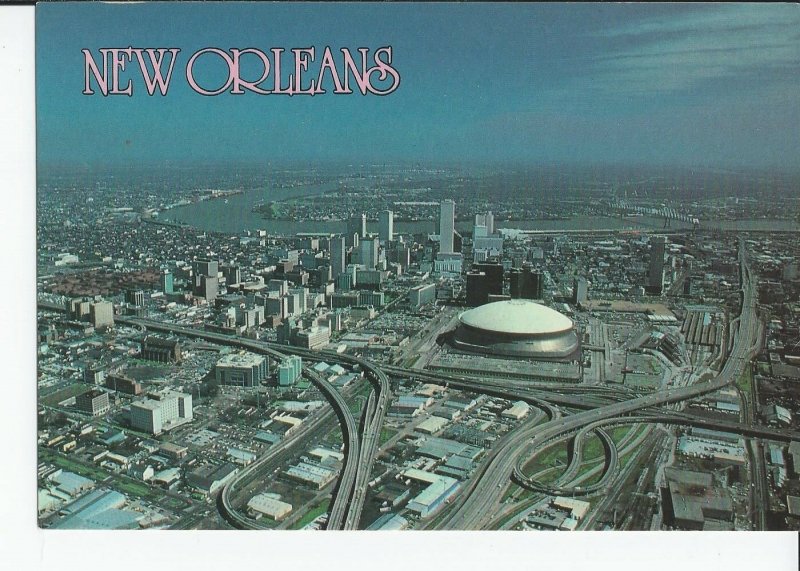 Aerial View MS River, Superdome, Skyline of New Orleans, Louisiana  Postcard