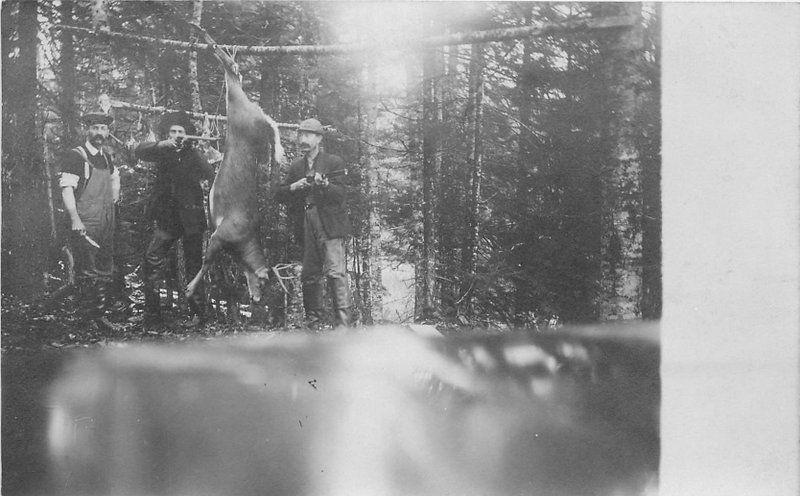 Double Barrel Shot Gun Deer Carcass C-1910 Hunter RPPC Photo Postcard 11533