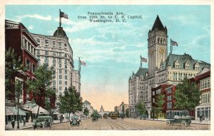 Vintage Postcard Pennsylvania Avenue From 12Th Street US Capitol Washington D.C.